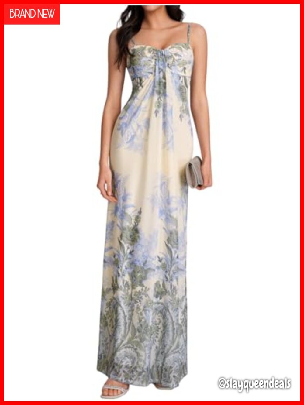 Stretch Mesh Floral Maxi Dress Bodycon Spaghetti Strap Wedding Guest